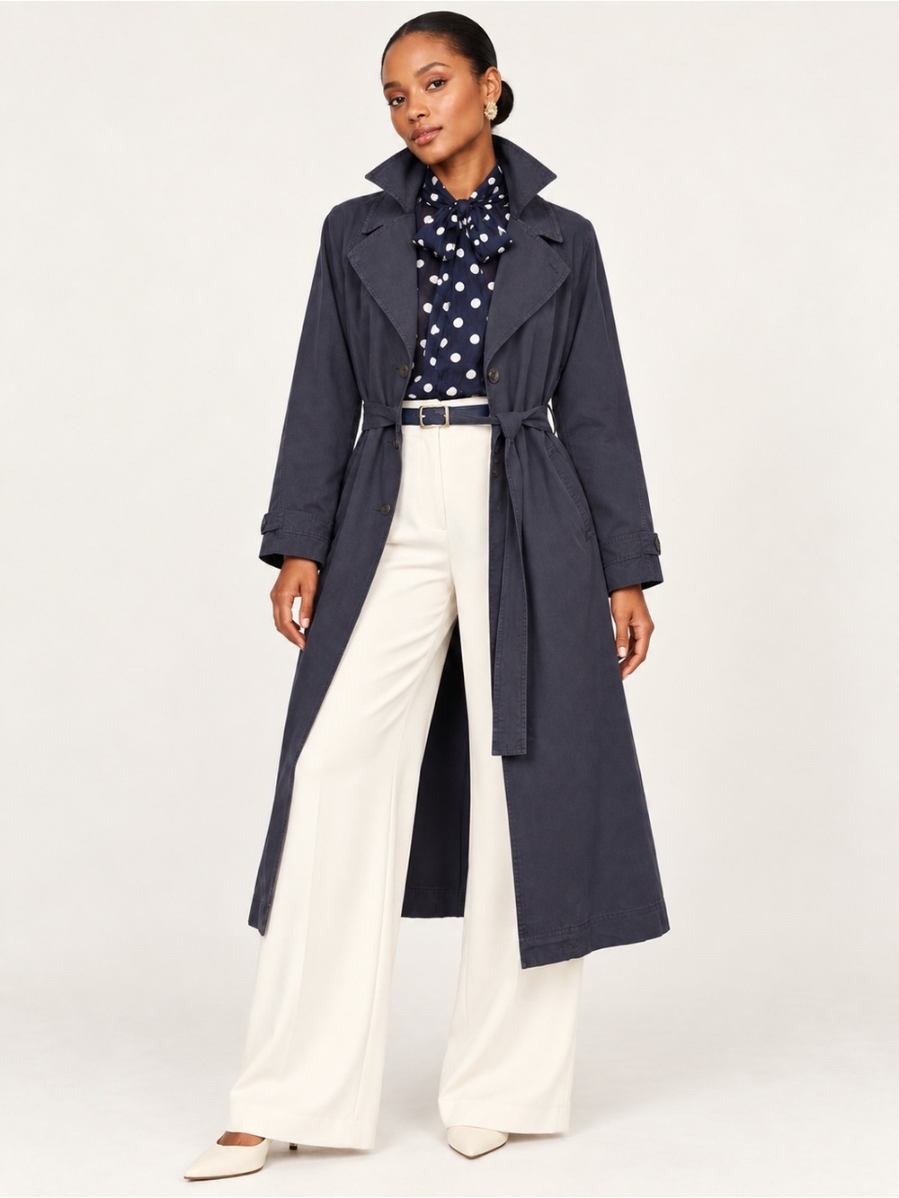 Universal Thread Navy Stretch Cotton Belted Trench Coat NWT Lined Large